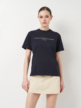 Футболка бавовняна жіноча Tommy Hilfiger 11446.3 S Темно-синя з принтом (smt2000000027852)