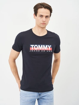 Футболка хлопковая длинная мужская Tommy Jeans 10649 2XL Темно-синяя
