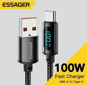 Кабель Essager Type-C/USB-A для швидкого заряджання та передавання даних із дисплеєм, 7 A 100 Вт, 1 м, чорний (84147356)