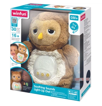 Мягкая игрушка сова WinFun ночник с белым шумом, цветное освещение, музыка, батарейки, коробка (251201-NL)