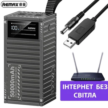 Power Bank REMAX 50000 mAh для Wi-Fi роутера и модема + кабель USB–DC 5/9/12V RPP-161