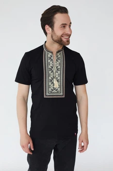 Чоловіча футболка-вишиванка з орнаментом Folk Moda S Чорний (072-282311140)