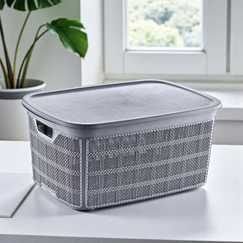 Корзина прямокутна з кришкою та ручками пластикова 10 л, 33х22х15 см (037-GRAY)
