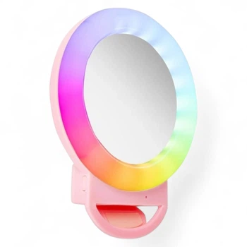 Кольцевая светодиодная LED лампа RGB разноцветная 11см A4S для фото и видеосъемки с креплением прищепкой на телефон