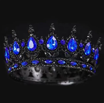 Корона на торт черная с синими камнями 12х5 см