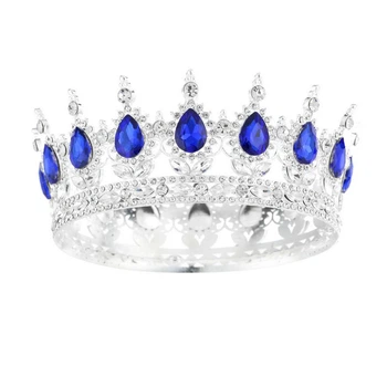 Корона на торт серебряная с синими камнями 12х5 см