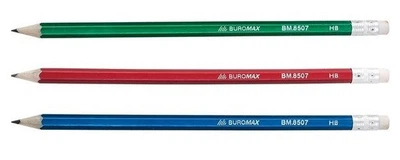 Карандаш графитовый Buromax НB с ластиком микс 3 диз (BM.8507)