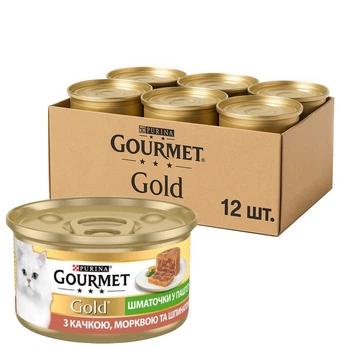 Влажный корм для кошек Purina Gourmet Gold с уткой, морковью и шпинатом, кусочки в паштете (12х85г)