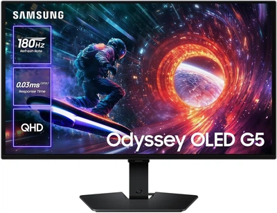 Монітор 27" Samsung Odyssey OLED G5 (LS27FG502SIXUA) -- 2K QHD QD-OLED / 0.03 мс (GtG) / 180Гц / DCI-P3 99% / HDR10 / AMD FreeSync / Samsung OLED Safeguard+