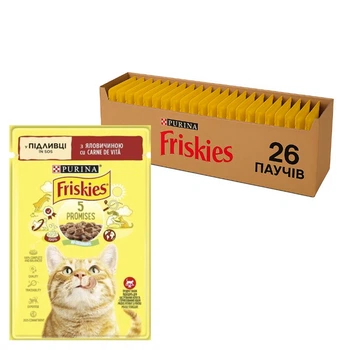 Вологий корм для дорослих кішок Purina Friskies шматочки в підливі з яловичиною (26х85г)