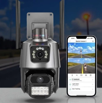 Вулична Wi-Fi IP-камера відеоспостереження Dual Lens 6MP з бузковим і двостороннім зв'язком