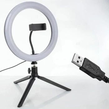 Селфи лампа кольцевая с треногой на стол от USB и Power Bank с держателем для телефона Led 26 см 3000–6000K BRL-10 Tripod