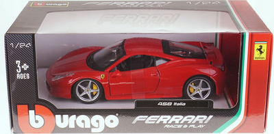 Металева модель автомобіля Bburago Ferrari 458 Italia 1:24 Червоний 18-26003 (4893993260034)