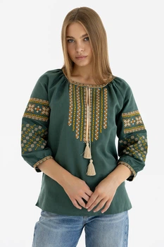 Вишиванка жіноча із зеленого лляного полотна Богуслава Чарівна Folk Moda M Темно-зелений (boguslava-charvna-210111142)