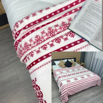 Плед-покрывало Decorator WellSoft ETNO 150х210 см с рождественским принтом Белый с красным (87-277)