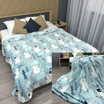 Плед-покрывало Decorator WellSoft 150х210 см с рождественским принтом Голубой (87-283)