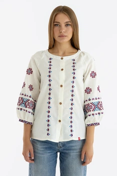 Вишиванка жіноча із лляного полотна з етнічною вишивкою Folk Moda XS Молочний (zh1302-211011132)
