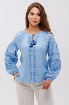 Вишиванка жіноча із лляного полотна Росава Folk Moda XL Блакитний (zh2102-rosava-284411153)