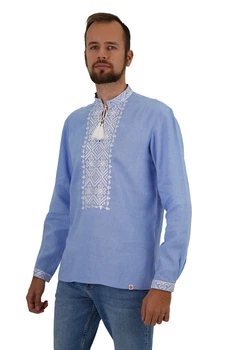 Вишиванка чоловіча із лляного полотна Folk Moda 2XL Блакитний (ch1502-252411158)