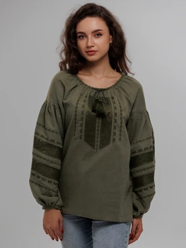 Жіноча вишита блуза Біляна Романтична Folk Moda S Хакі (blqna-romantichna-hak-298311137)