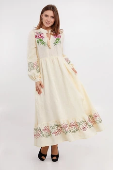 Жіноча лляна сукня-вишиванка Піона Folk Moda XS Молочний (pona-300611132)