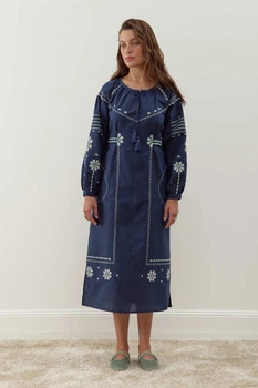 Жіноча лляна сукня-вишиванка Зоряна Folk Moda XS Синій (zorqna-5061-306011132)