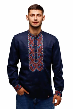 Вишиванка чоловіча із лляного полотна Folk Moda M Темно-синій (729-216011145)