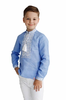 Дитяча лляна вишиванка для хлопчика Folk Moda 146 Блакитний (h0402-251311182)