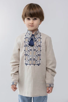 Дитяча лляна вишиванка для хлопчика Подолян Folk Moda 158 Сірий (podolqn-271411186)