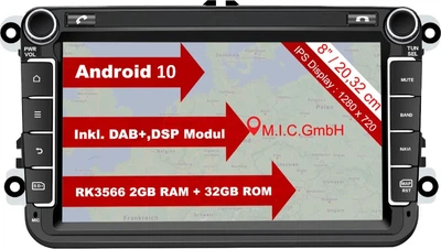 Штатная автомагнитола M.I.C. AV8V7LITE для VW Golf t5 touran Passat RNS RCD Skoda SEAT / 8" / Сенсорная / 2/32Гб / Android 10 / Apple CarPlay / Android Auto / Bluetooth / GPS / WI-FI / USB / microSD slot / DAB+ Б/В