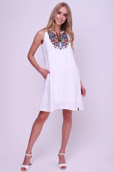 Жіноча біла сукня-вишиванка з орнаментом Folk Moda XS Білий (017-301711135)