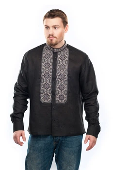 Вишиванка чоловіча із лляного полотна Всеслав Folk Moda XL Чорний (vseslav-253211152)