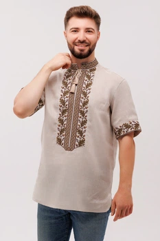 Вишиванка чоловіча із лляного полотна Дуб Folk Moda 2XL Бежевий (dub-278911158)