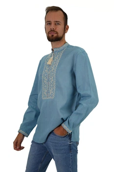 Вишиванка чоловіча із лляного полотна Folk Moda 5XL Блакитний (lucheslav-252711172)