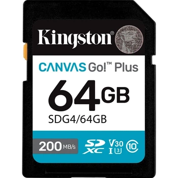 Карта памъяти SDXC (UHS-1 U3) Kingston Canvas Go! Plus 64Gb class 10 A2 V30 (R200MB/s)