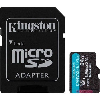 Карта памъяти Kingston microSD 64GB C10 UHS-I U3 A2 V30 R200MB/s + SD
