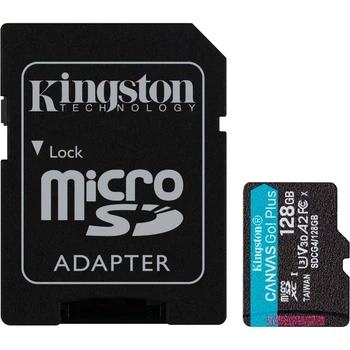 Карта памъяти Kingston microSD 128GB C10 UHS-I U3 A2 V30 R200MB/s + SD
