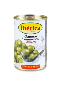 Оливки фаршировані анчоусом ж/б Iberica 280 г