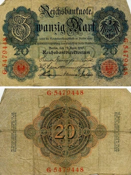 Банкнота Німеччина 20 марок 1910 VG-VF (P40b)