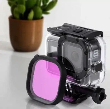 Защитный корпус чехол аквабокс для экшн камеры GoPro Hero 8 Black водонепроницаемый + фиолетовый фильтр DE21W