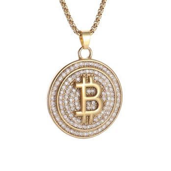 Ланцюжок з кулоном "Bitcoin/BTC/Біткойн", золотиста підвіска, стильна біжутерія на шию