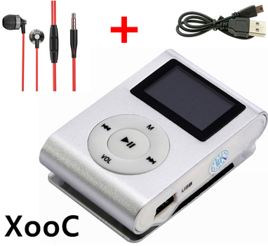 Міні MP3 плеєр алюмінієвий кліпса + вакуумні навушники + USB перехідник. Мп3 плеєр для спорту, бігу WR1S
