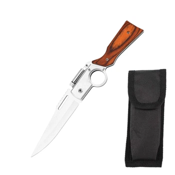 Складной нож с деревянной ручкой, подсветкой и кнопочным замком AKKnife, чехол для хранения