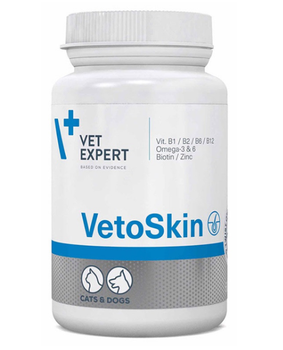 Пищевая добавка для кошек и собак VetExpert VetoSkin (ВетоСкин) для здоровья кожи и шерсти, капсулы - 90 шт