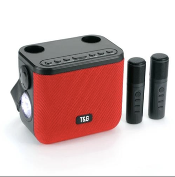 Портативная Bluetooth колонка - фонарь T&G + 2 микрофона в комплекте с радио Black-Red