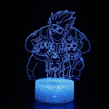 Акриловый светильник 3D LED ночник Аниме Наруто Узумаки Итачи Учиха Какаши Акацуки 16 режимов Сенсорное управление и Пульт