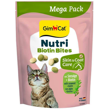 Витамины GimCat Nutri Biotin Bites с водорослями для улучшения состояния шерсти и кожи кошек, 425 г