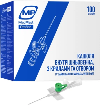 Канюля MedPlast Proflon 18G 1.3 х 45, зелёный (7640341150427) №100