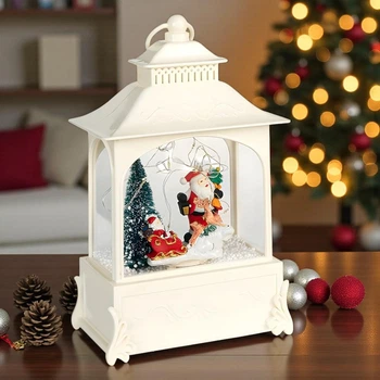 Новогодний фонарь с подсветкой и искусственным снегом, USB, 28x15x9 см (Декоративный светильник с Санта Клаусом и санями)