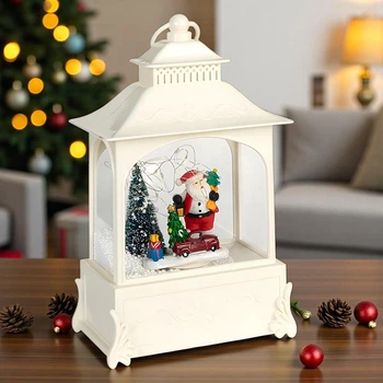Новогодний фонарь с подсветкой и искусственным снегом, USB, 28x15x9 см (Декоративный светильник с Санта Клаусом и автомобилем)